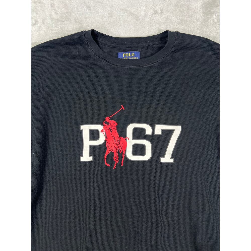 Polo Sleep Shirt Thermal  Black 2XLT Big Tall Waffle Knit - Picture 2 of 6